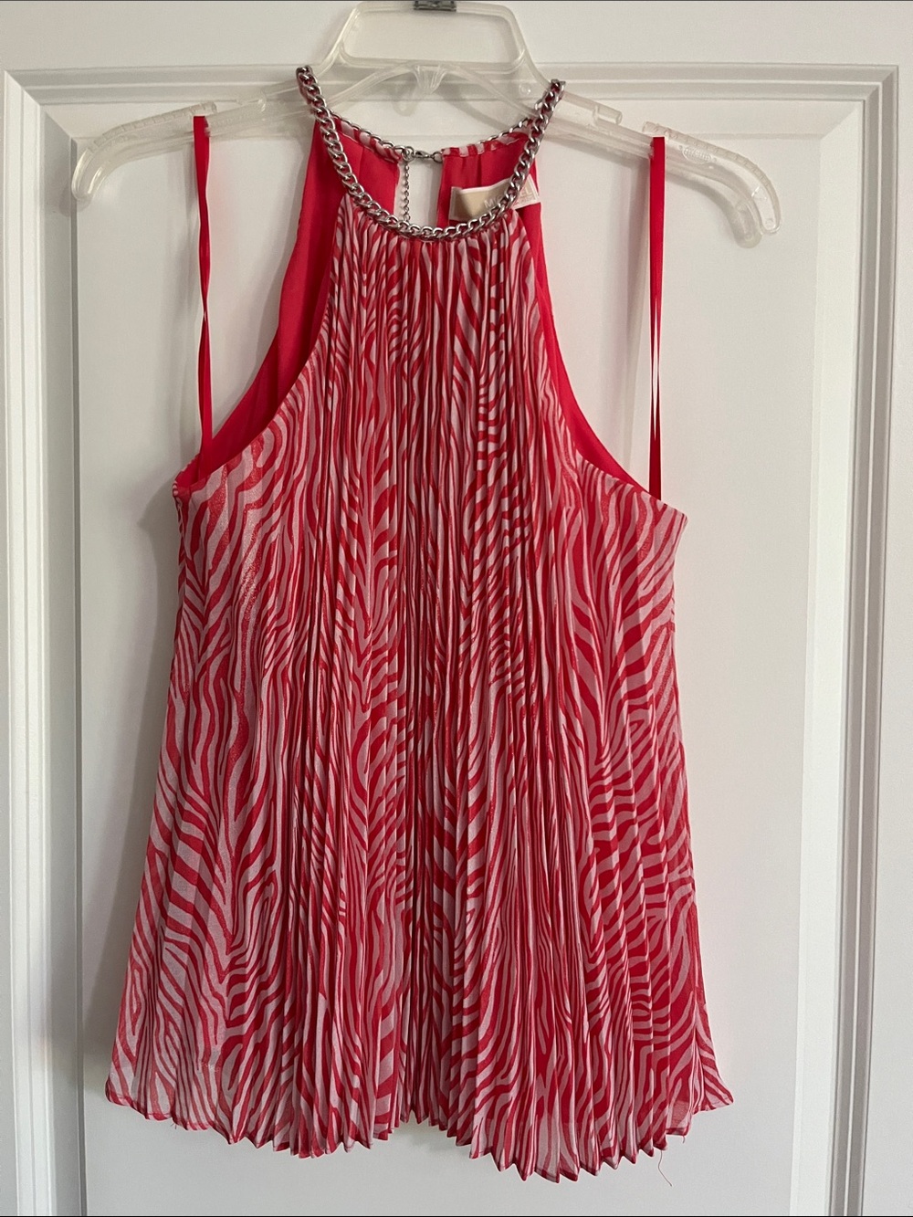 Michael Kors Red and White Zebra-Print Pleated Halter Camisole NWT